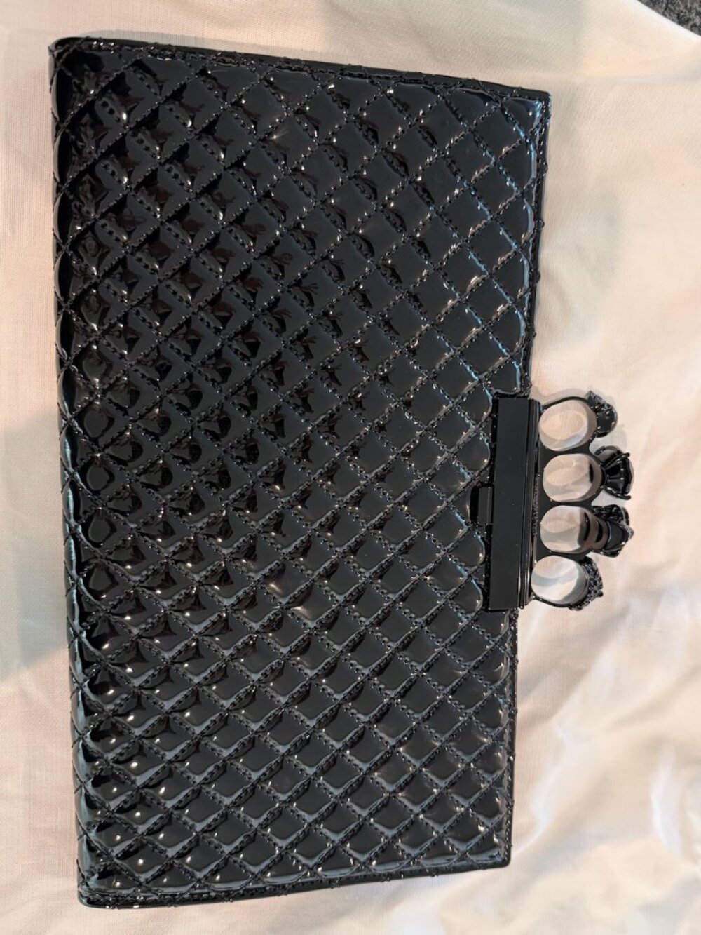 Alexander McQueen Shiny Croc-Embossed Flat Knuckle Clutch Bag